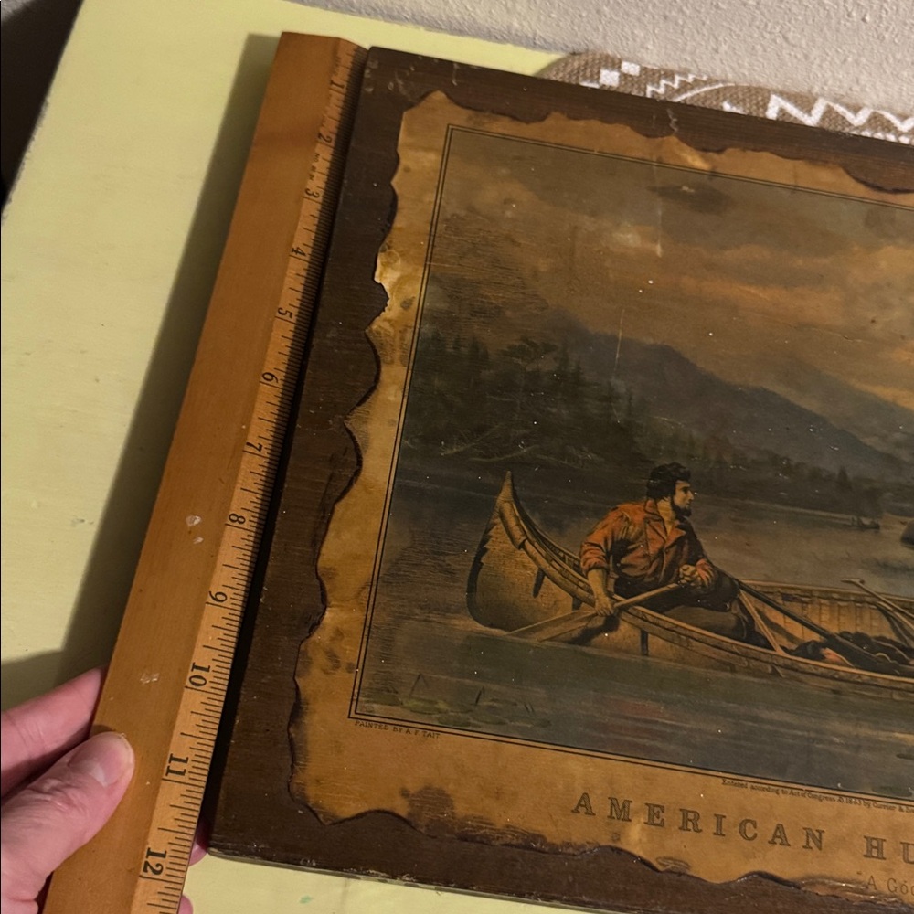 Vintage ‘American Hunting Scenes : A Good Chance’ Currier & Ives Art on wood - Picture 4 of 5